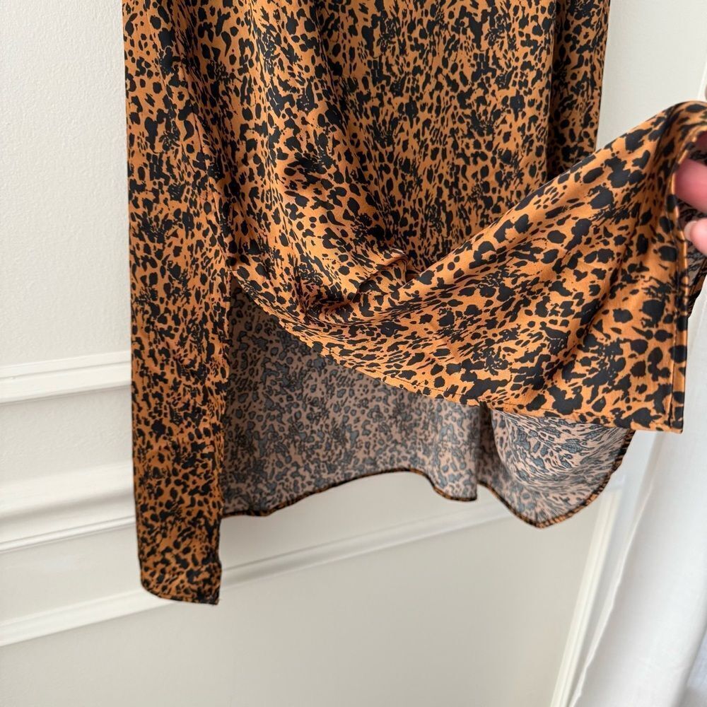 Halogen Leopard Print Satin Midi Skirt with Side Slit Sz Large NWOT - Picture 2 of 5